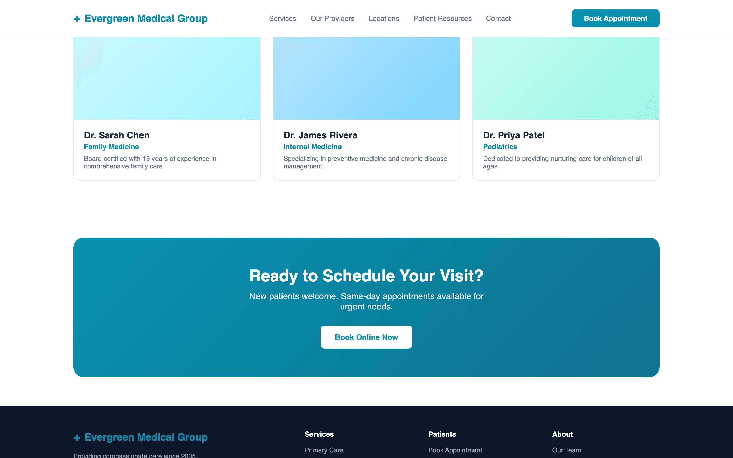 Provider directory with doctor profiles and specialties